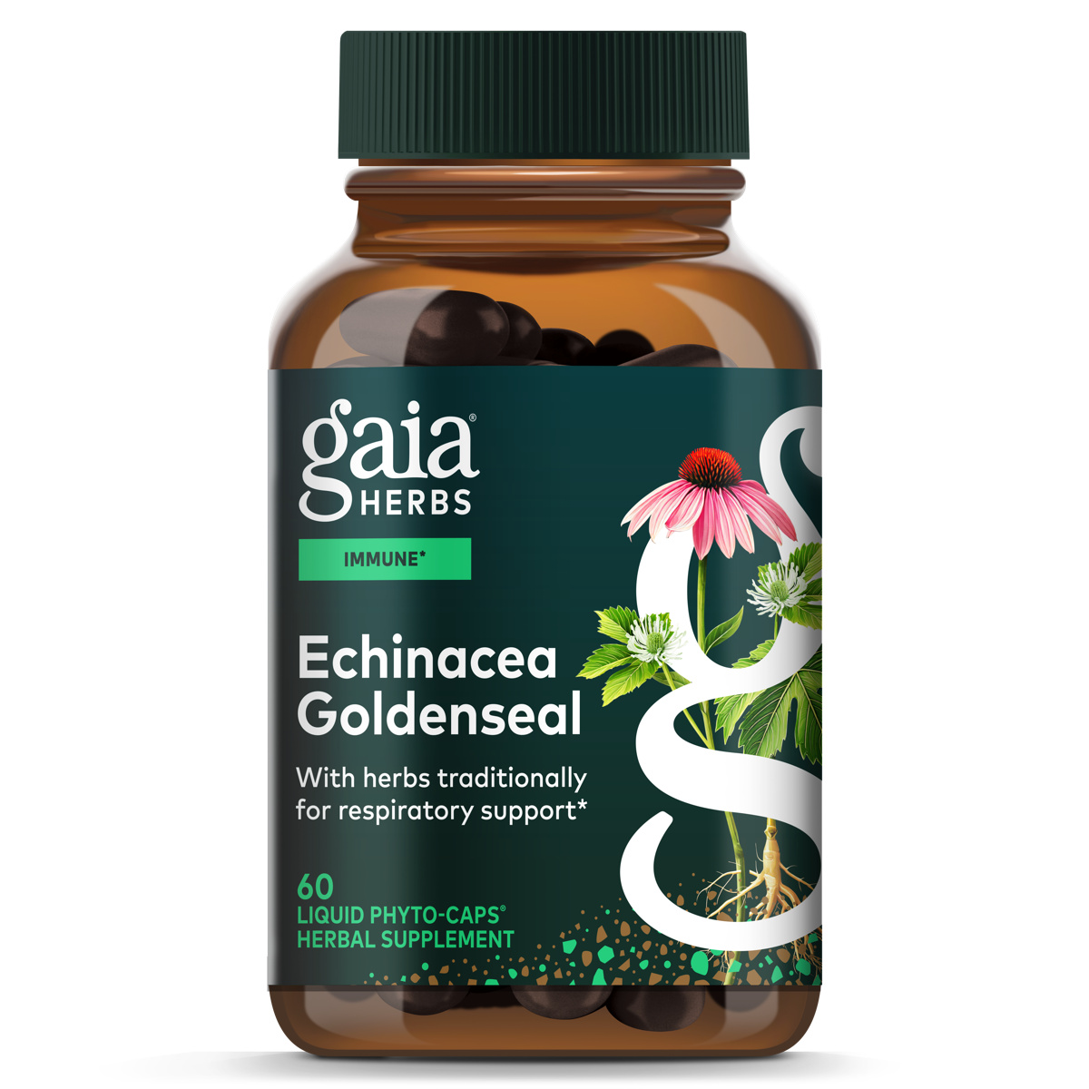 Gaia Herbs Echinacea Goldenseal for Immune Support 60 count bottle